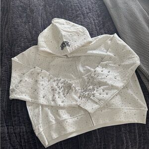 Embellished Crystal-Accent White Zip Hoodie